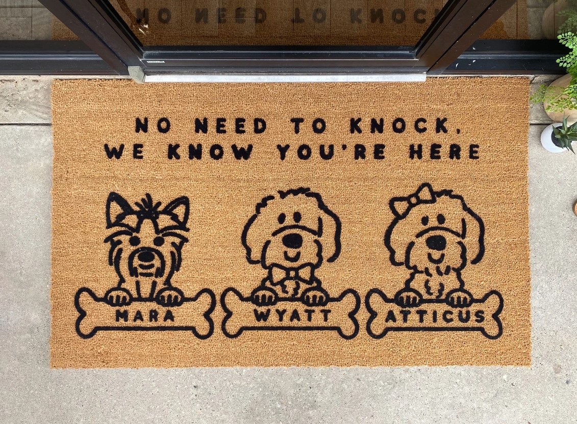 No Need To Knock We Know Youre Here Custom Doormat Custom Dog Doormat Personalized Doormat Housewarming Gift Pet Lover Gift New Home Closing Gift